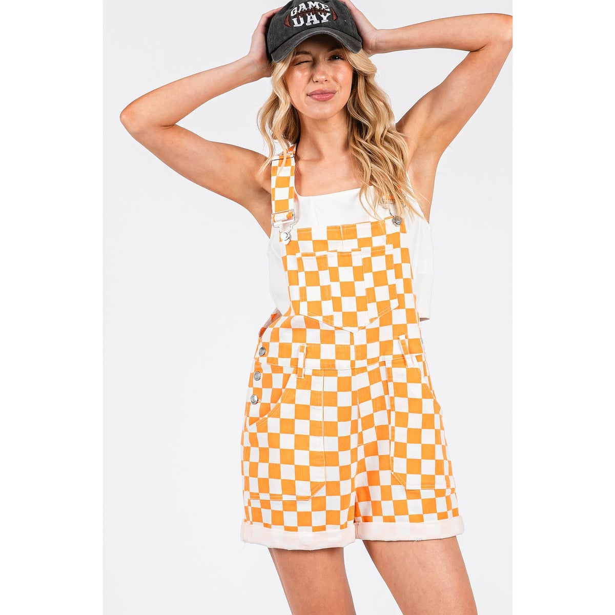 Orange & White Checkered Romper Overalls *TN COLLECTION*A
