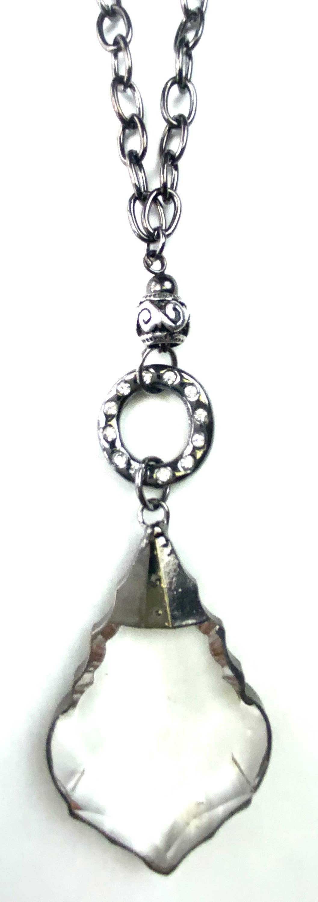 Chain w/ Edged Faceted Glass Pendant Necklace