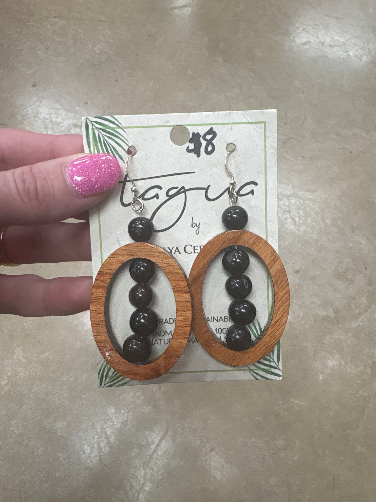 8426- Black Circle w/ Wooden Hoop Tauga Nut Earring