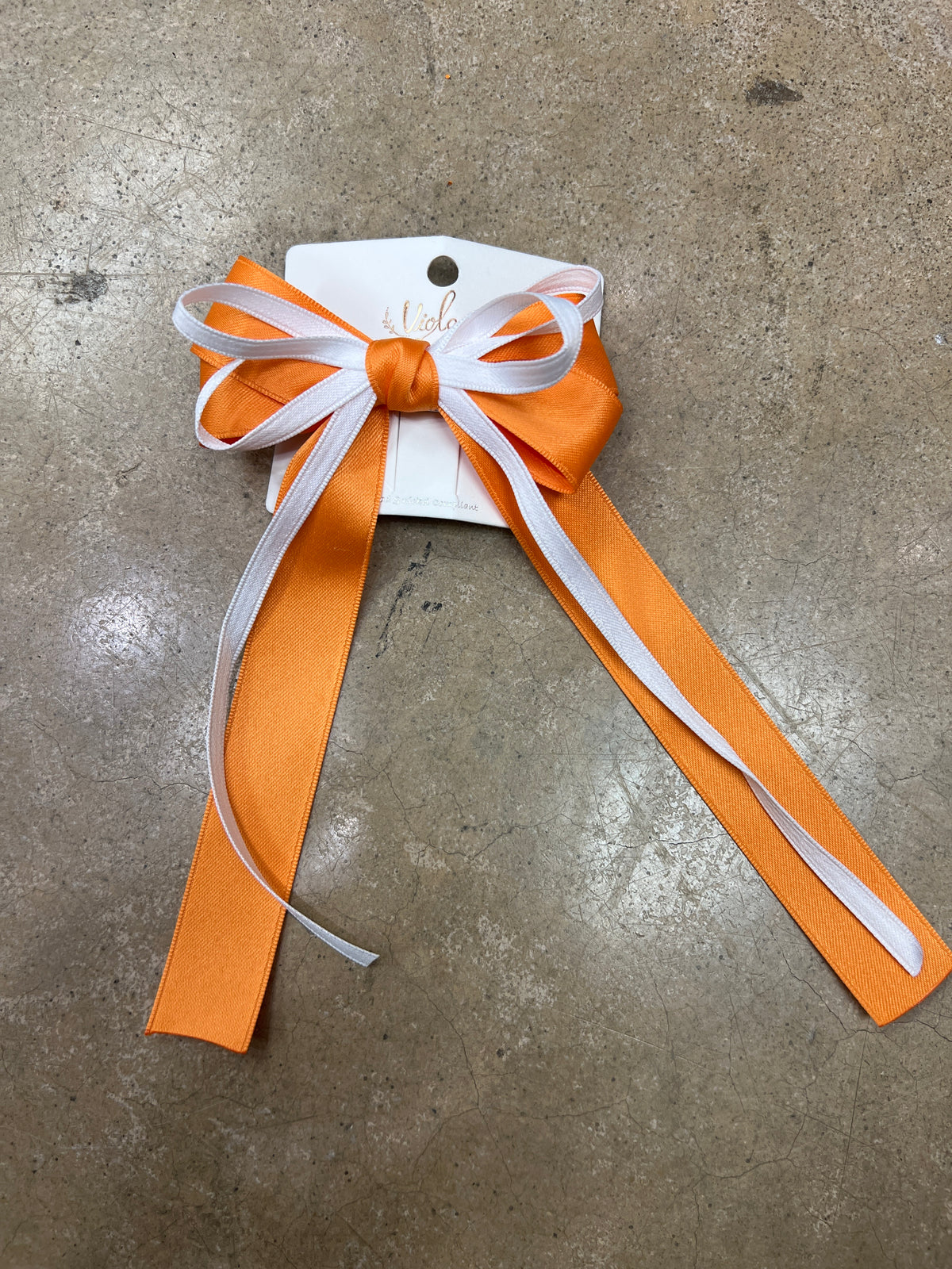 3307- Orange & White Hair Barrette BOW  *TN COLLECTION*