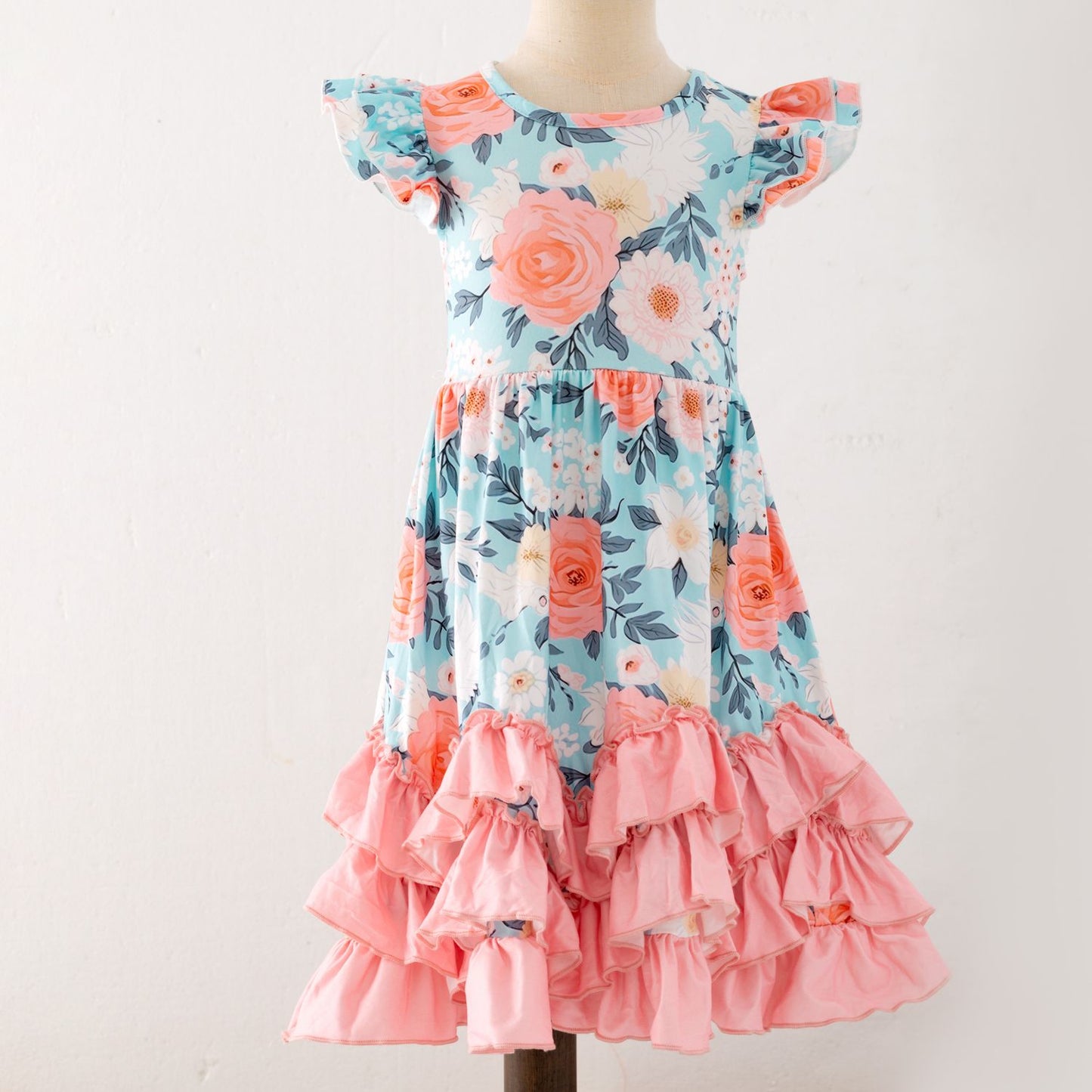 Aqua Peachy Petals Maxi Girls Dress by Clover Cottage *KIDS*