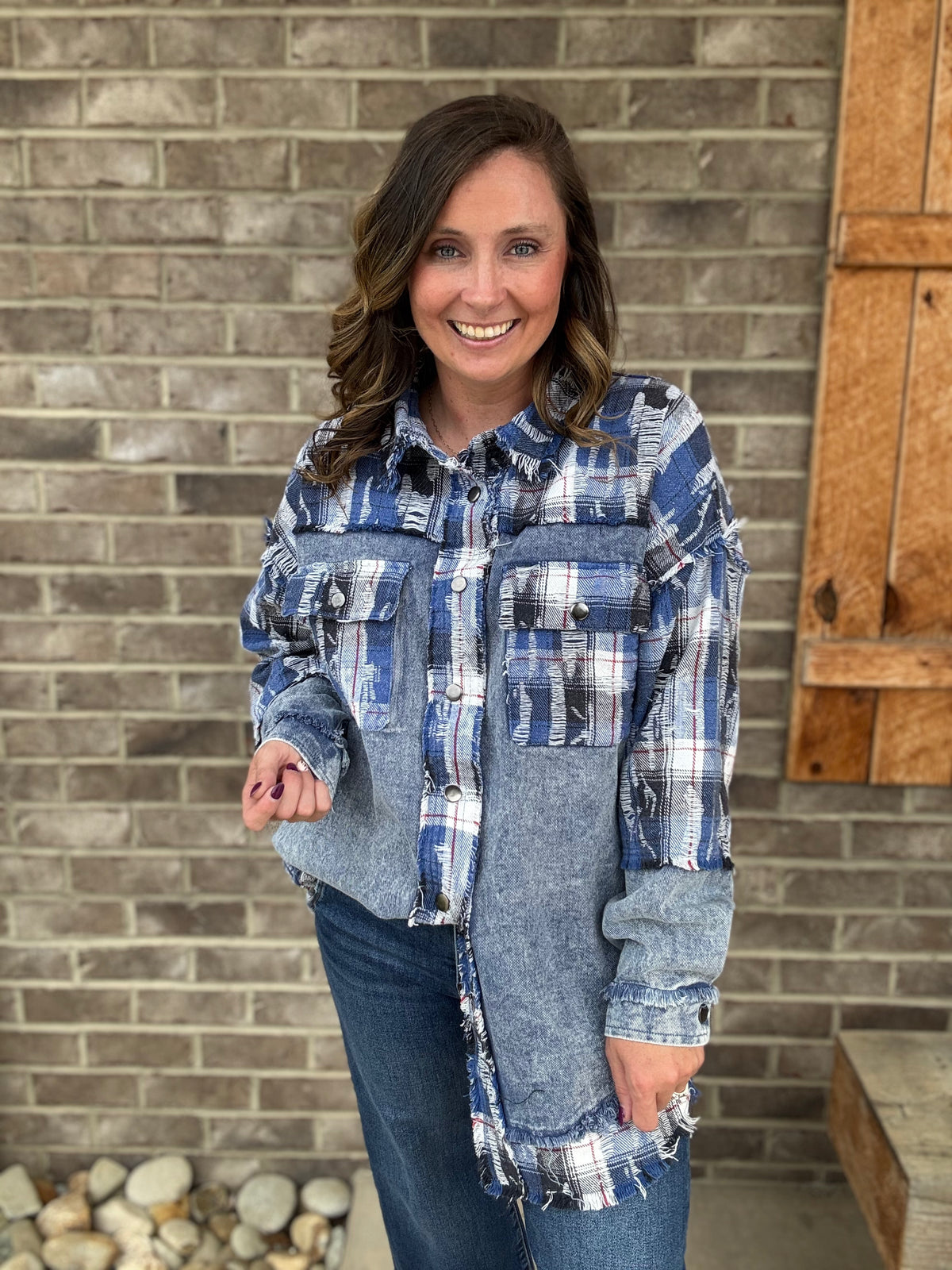 Blue Washed Oversized Fit Snap Button Shirt by Oli & Hali