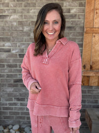 Boho Red Textured Thermal Washed Pullover by Easel