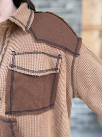 3824- Brown Thermal Knit Top with Kangroo Pouch And Zipper Pullover by POL