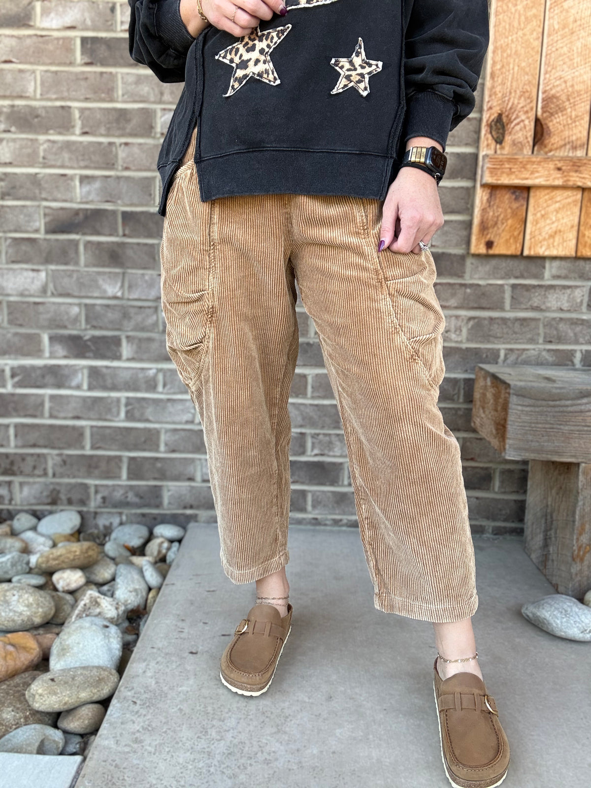 Camel Washed Corduroy Barrel Pants by Easel