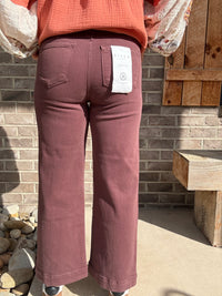 Chocolate Brown High Rise Crop Wide Leg Pants by Risen