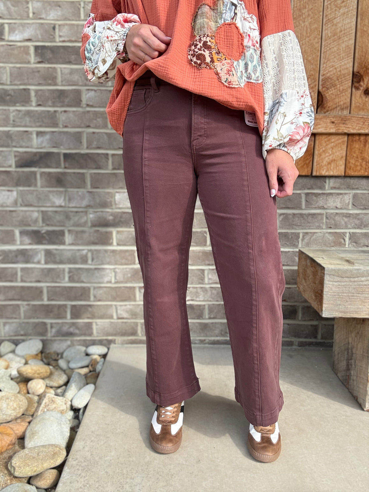 Chocolate Brown High Rise Crop Wide Leg Pants by Risen