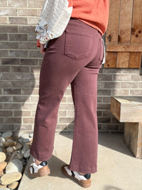 Chocolate Brown High Rise Crop Wide Leg Pants by Risen