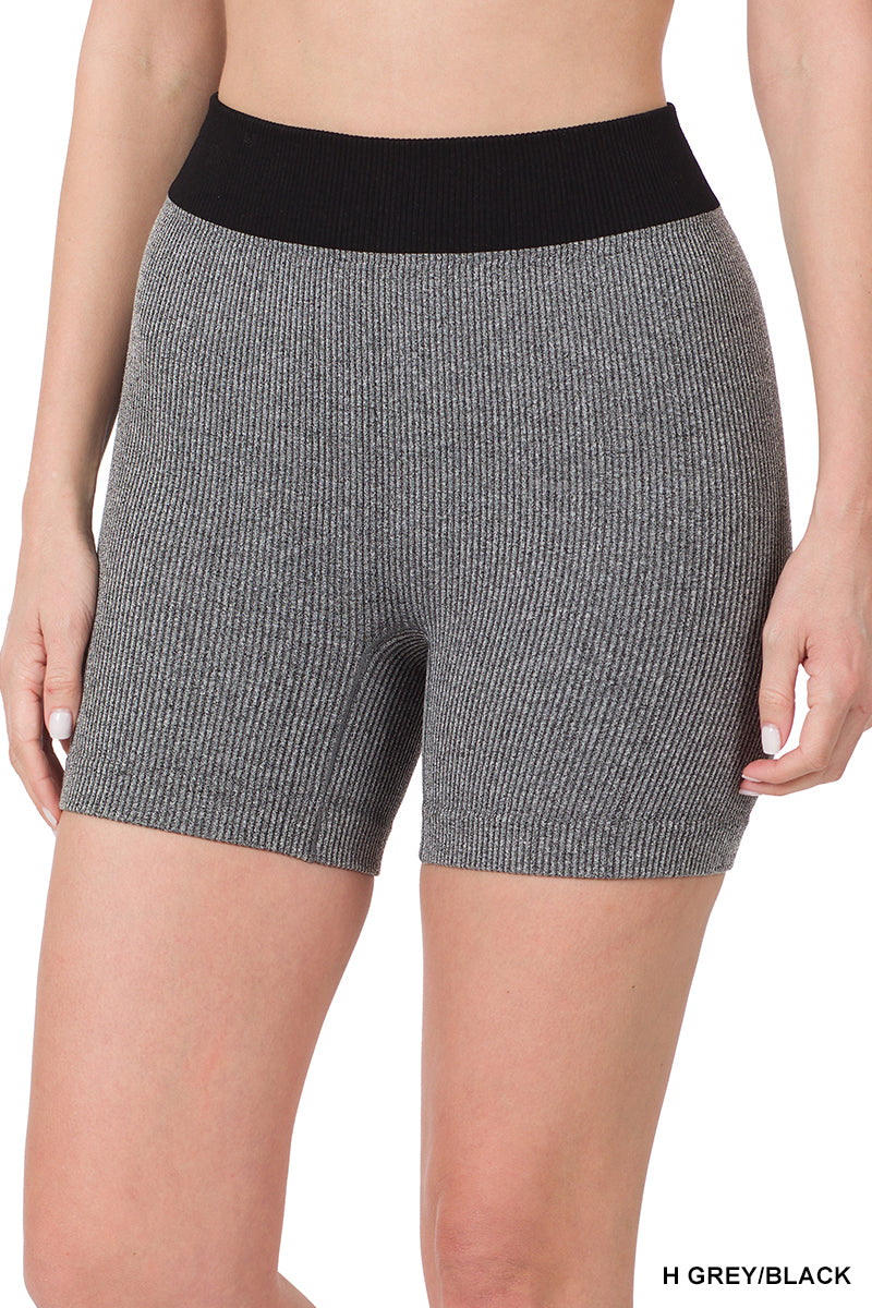 10103- Dark Heather Black Ribbed Seamless Biker Shorts