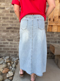 Denim Flower Maxi Skirt by Bluevelvet2