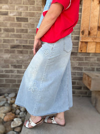 Denim Flower Maxi Skirt by Bluevelvet3