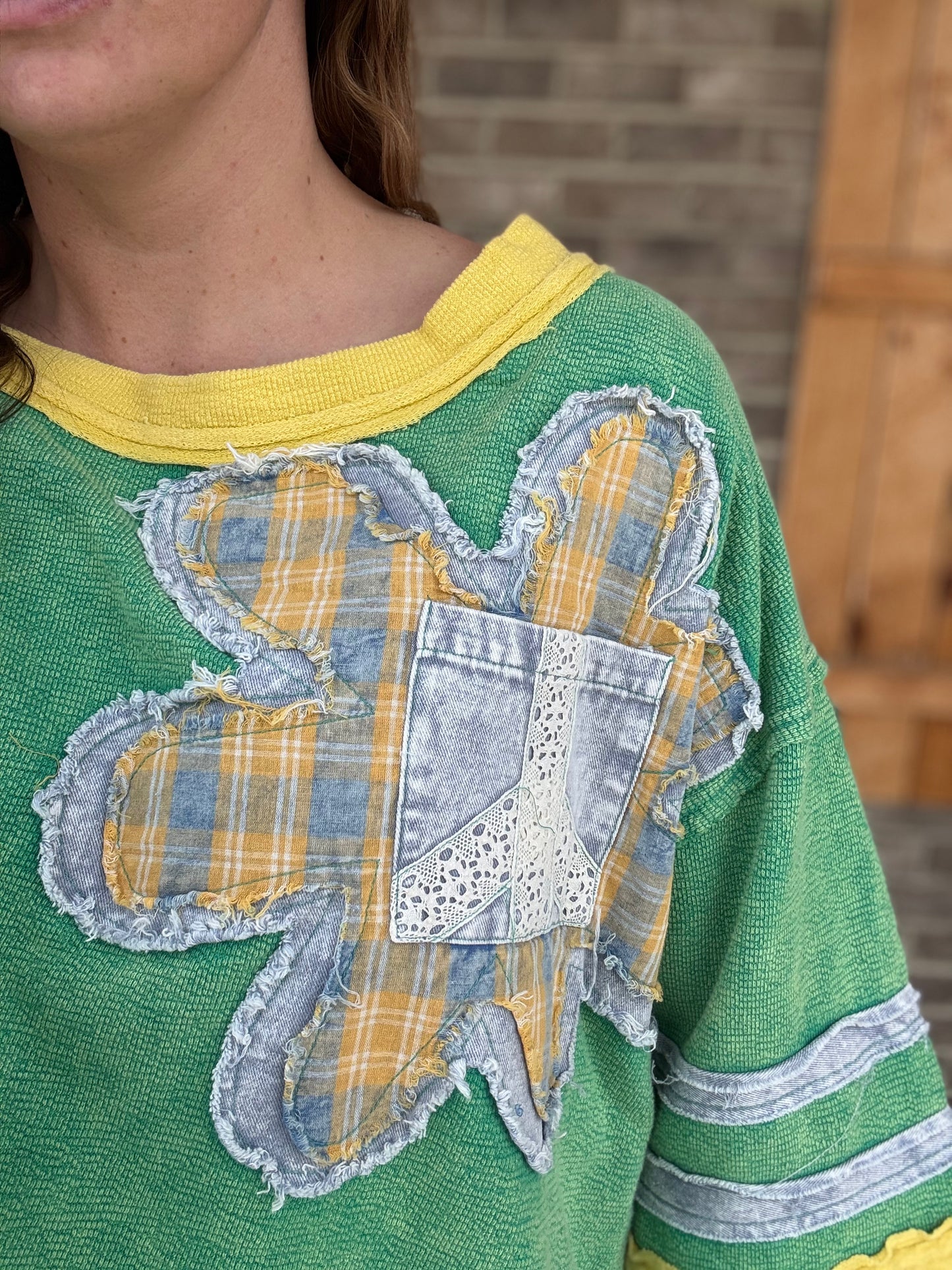 Green and Yellow Patchwork Flower Top by Oli & Hali