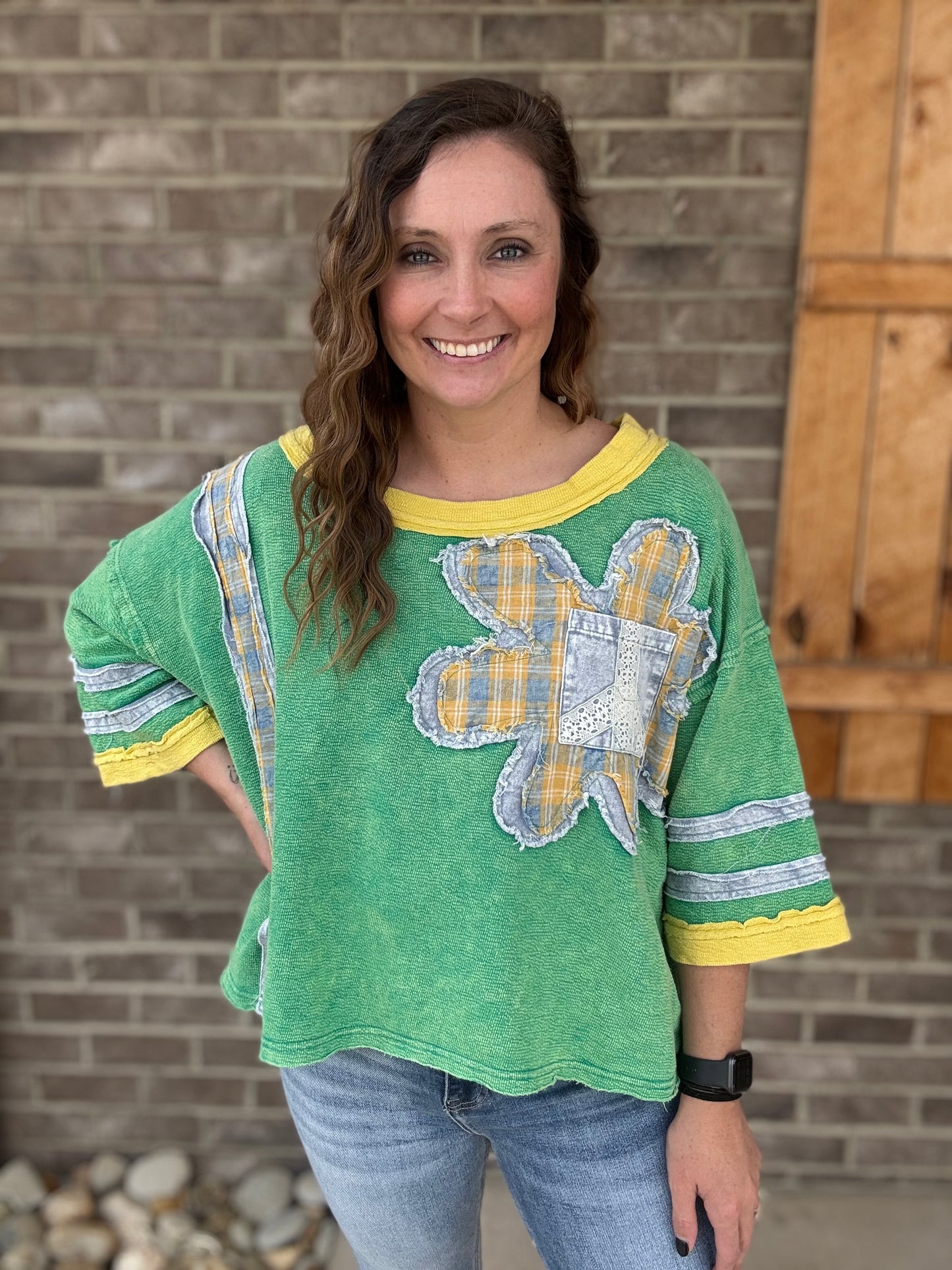Green and Yellow Patchwork Flower Top by Oli & Hali