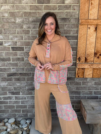 Camel Print Mix Mineral Washed French Terry Pants by Easel