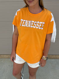 9003- Tennessee Sequin Star w/ Fringe Short Sleeve Top