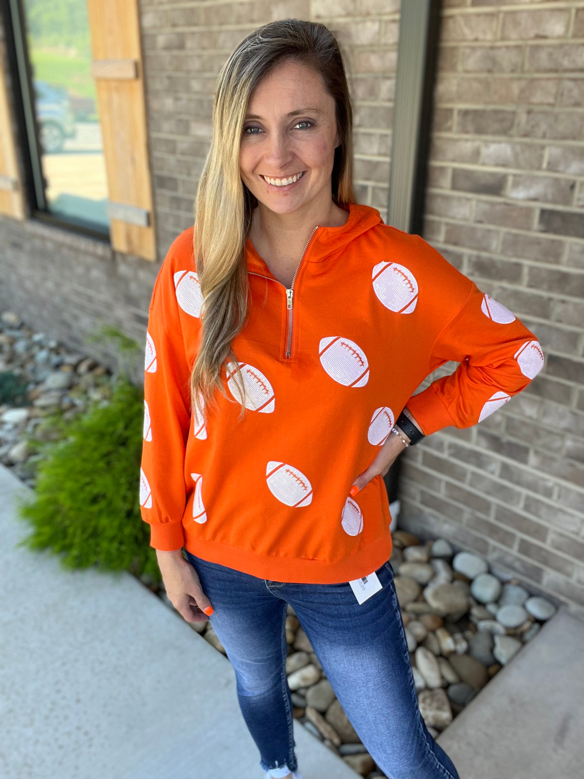 9772- Orange and White Sequin Hoodie *TN COLLECTION*