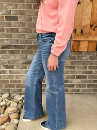 Medium Wash High Rise Wide Leg Adjustable Waist Pants by Risen Jeans