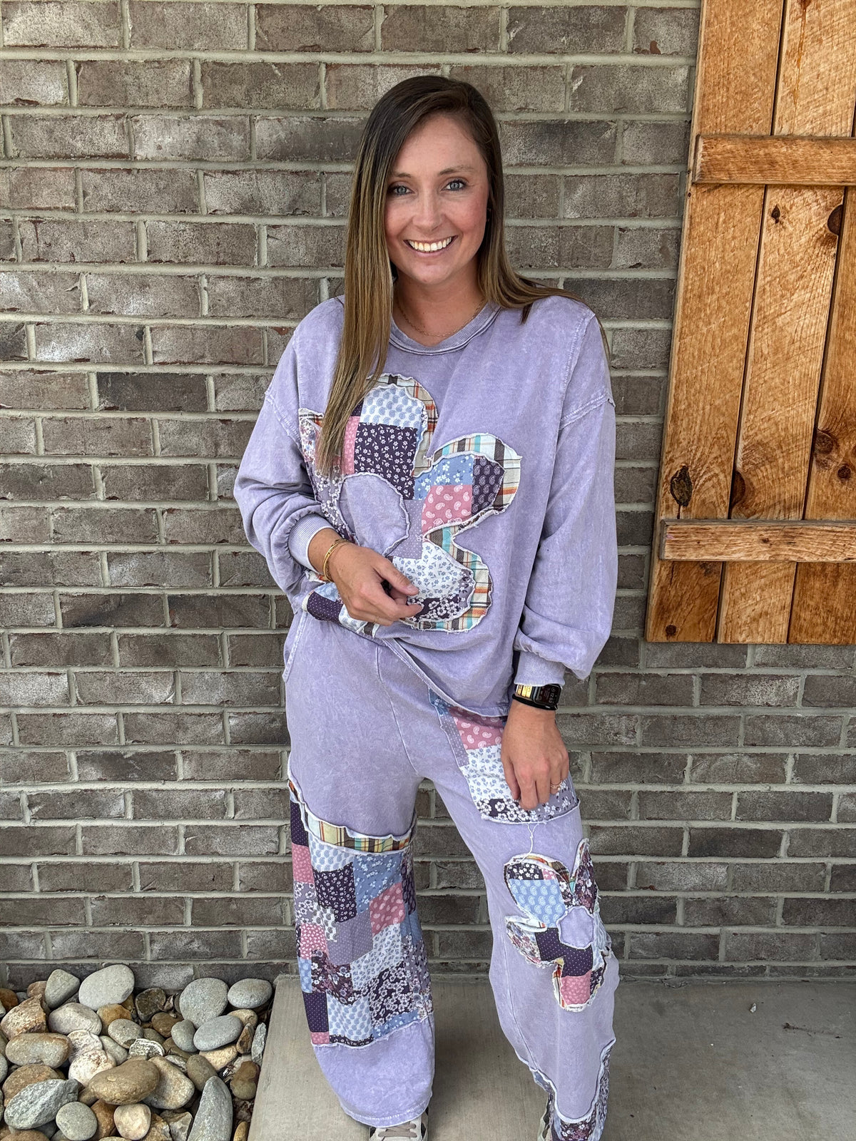 Moonbeam Mineral Washed Boho Patch Daisy Long Sleeve Sweatshirt by J. Her