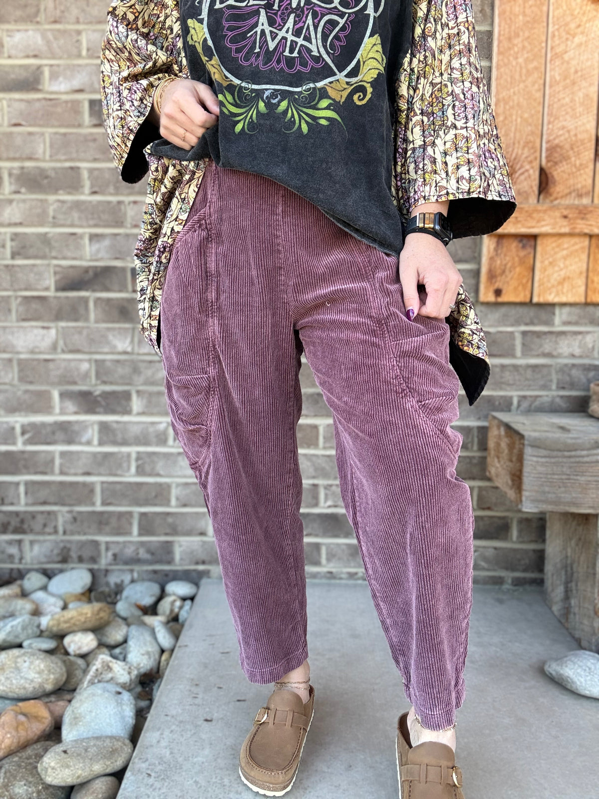 Mulberry Washed Corduroy Barrel Pants by Easel