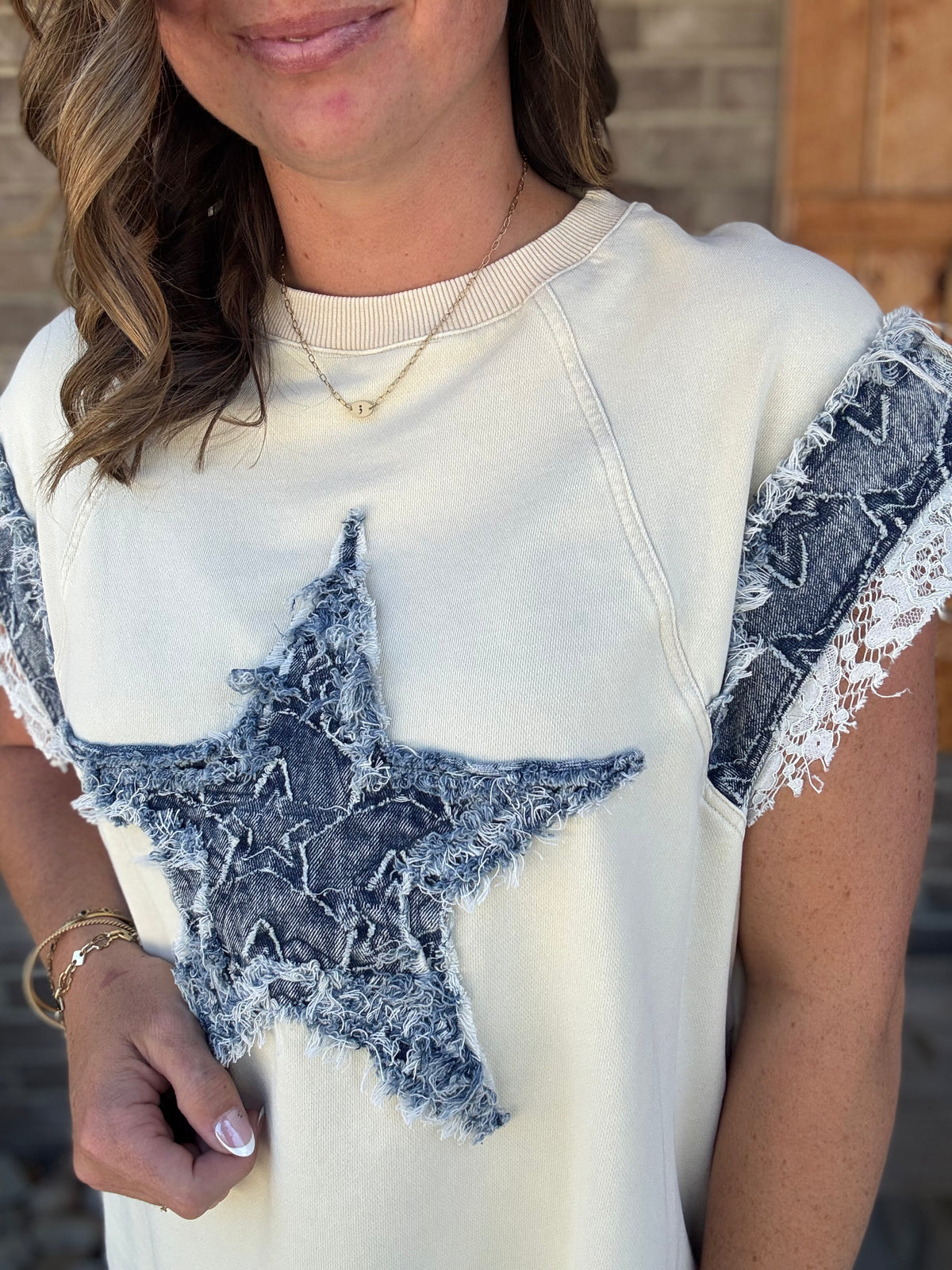 Natural Denim Star Patchwork Sleeveless T-Shirt by BlueVelvet