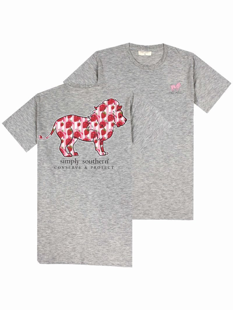 Strawberry Pattern Trackable Lion Short Sleeve T-Shirt by Simply Southern