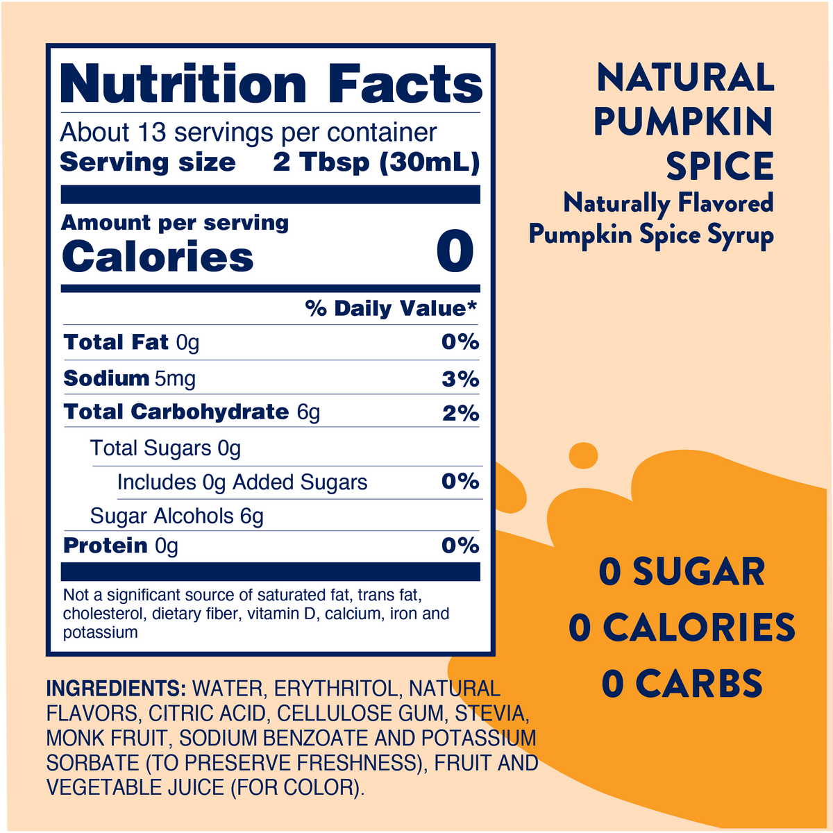 3807- Naturally Sweetened Pumpkin Spice Syrup - 375ml Skinny Syrup