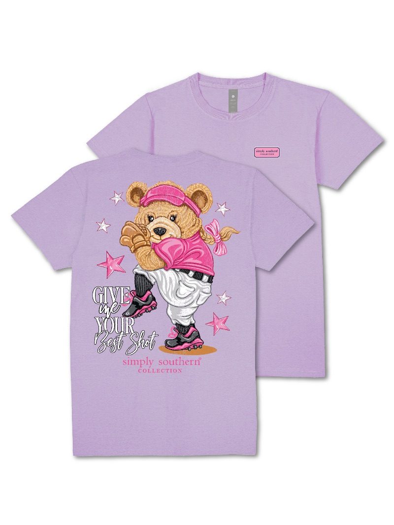 “Give Me Your Best Shot” Bear Short Sleeve Tee by Simply Southern 🐻💜