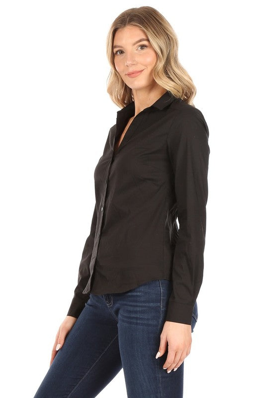 1999- Black Button Down Shirt w/ Scoop Hem Top