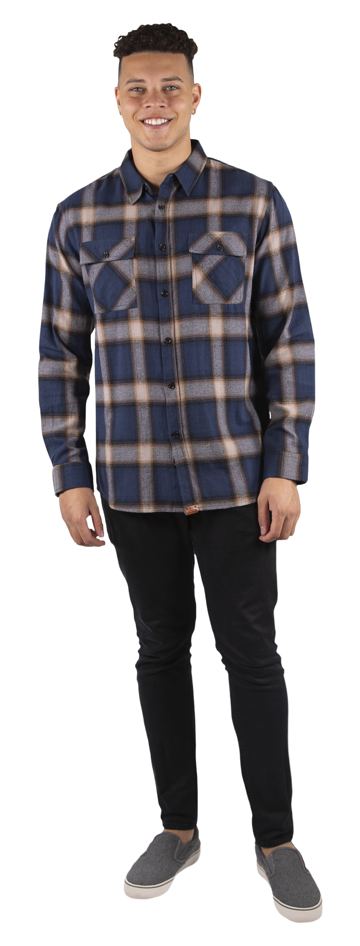 7168- Navy & Brown Plaid Button Down Shacket