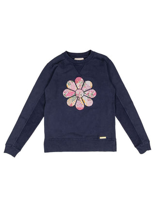 Navy Flower Patchwork Long Sleeve Pullover by Simply Southern