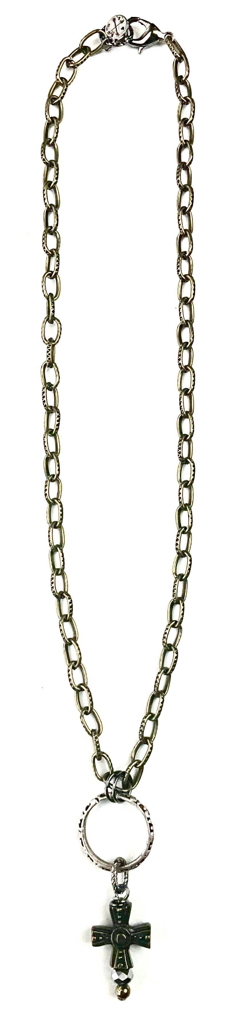 NK SIMPLE SHORT CHAIN W/RING & CROSS DANGLE