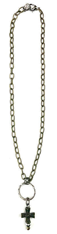NK SIMPLE SHORT CHAIN W/RING & CROSS DANGLE