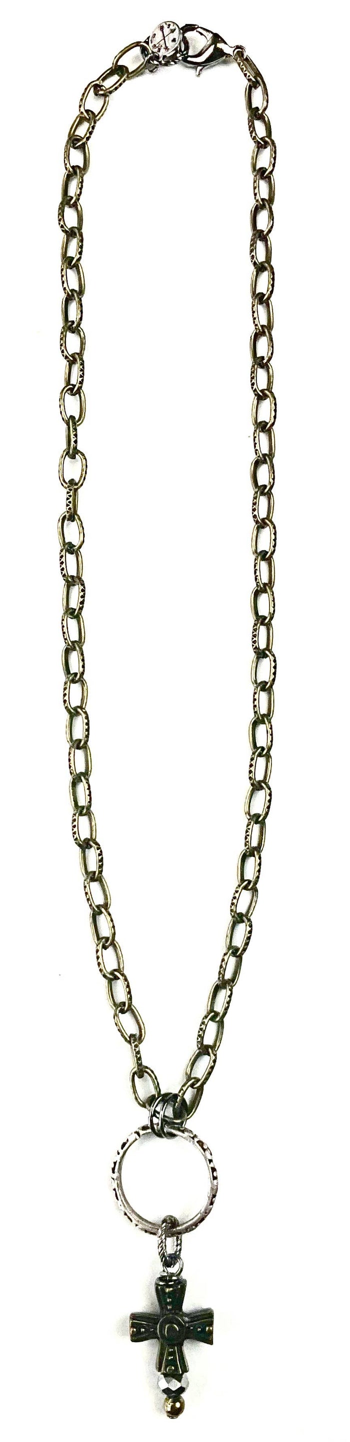 NK SIMPLE SHORT CHAIN W/RING & CROSS DANGLE