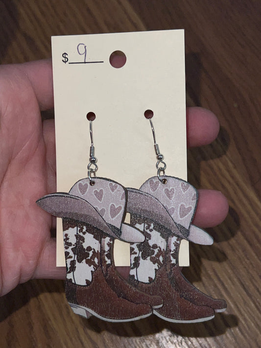 3075- Animal Print Cowgirl Boot Earrings