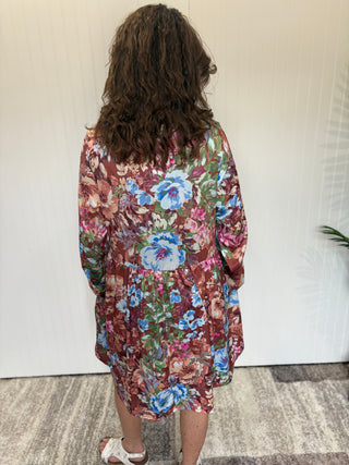 Multi Color Floral Print Round Neck Babydoll Dress by Haptics