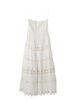 White Shirred Strapless Dress by Simply Southern