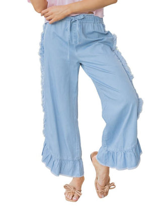 Chambray Ruffle Pants by Simply Southern