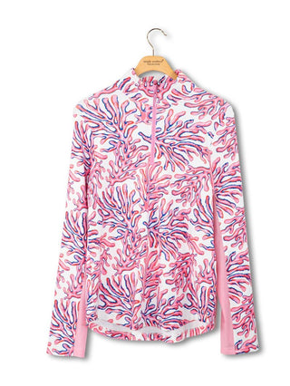 Coral UPF Pullover Zip Long Sleeve Top by Simply Southern