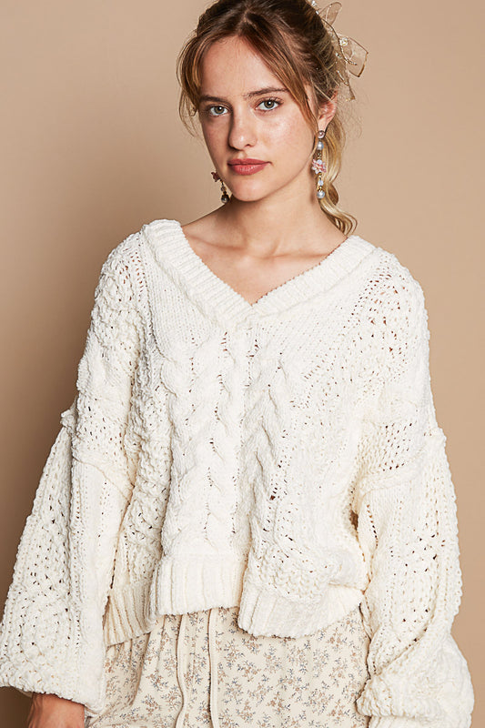 3479- Cream Cable Knit Sweater