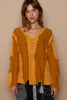 3018- Mustard Seed V-Neck Sewn Panel Long Sleeve Top