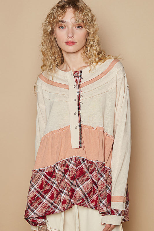 Coconut Multi Merrow Edge Cotton Blend Top by POL