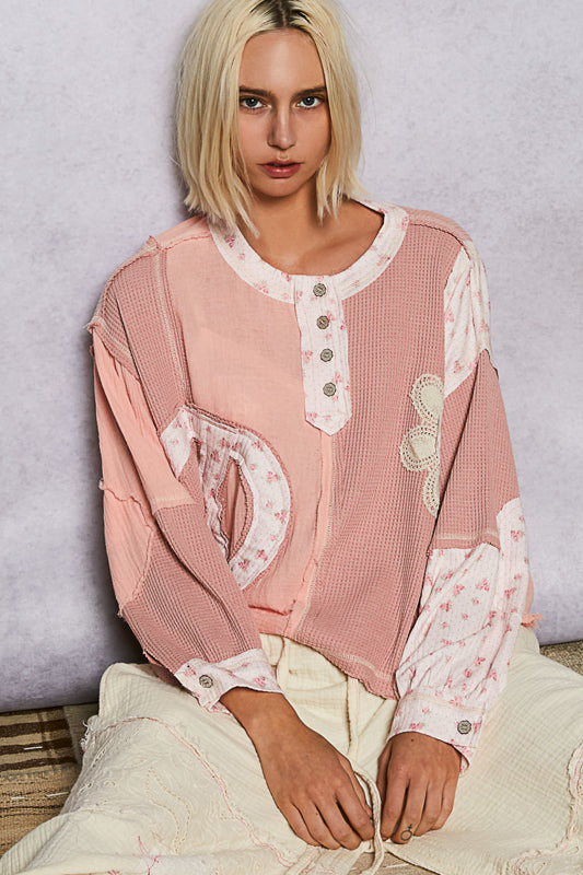 Pink Peace and Patchwork Oversized Thermal Top by POL