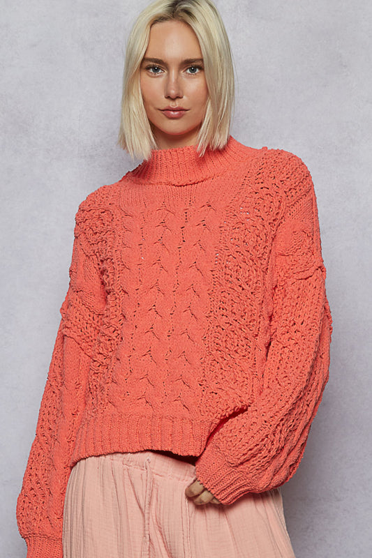 Orange Twisted Cable Knit Chenille Sweater by POL