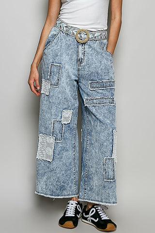 Denim Free Spirit Crochet Patch Wide Leg Pants | POL PREORDER