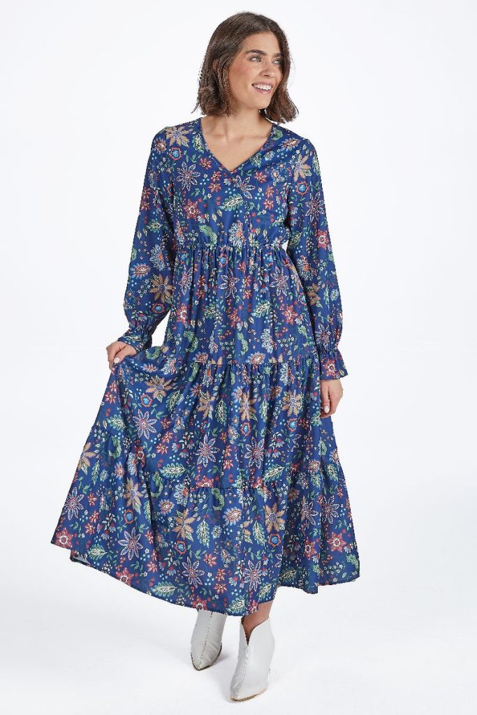 Navy Floral Tiered Maxi Dress by Simply Southern