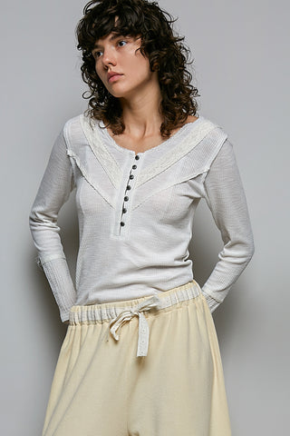 Ivory Vintage Ribbed Gauze Detail Top | POL PREORDER