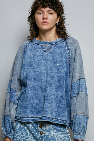 Denim Vintage Thermal Patch Balloon Sleeve Top | POL PREORDER