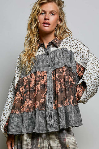 Charcoal Free Spirit Floral Patchwork Blouse | POL PREORDER