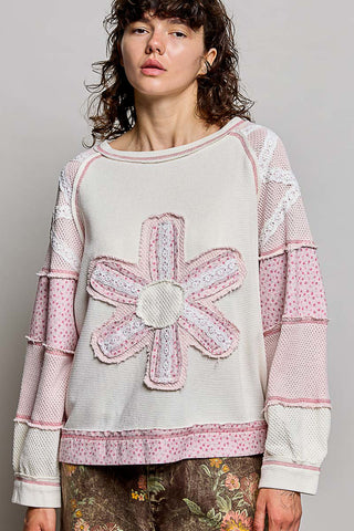 Cream Vintage Floral Patch Thermal Top | POL PREORDER