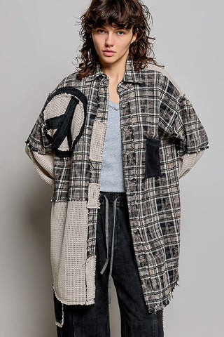 Choco Plaid Peace Out Plaid Patchwork Shirt | POL PREORDER